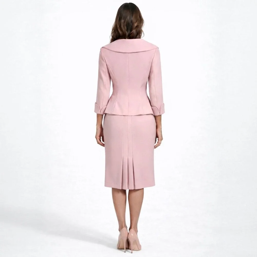 NWT Tahari ASL Pink Skirt Suit Size 6 4 Bow Collar Jacket Spring Pastel 2 Pc Set - Picture 2 of 16